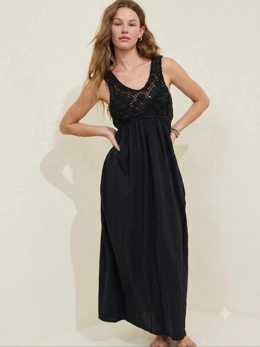 Aerie crochet maxi dress- cotton - Black